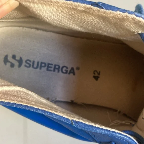 Superga Blue Leather Casual Sneakers Size 42Men’s 9 Womens 10.5 Lace Up Shoes